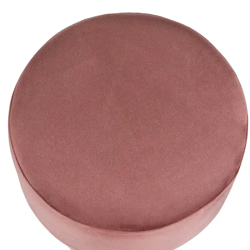 Round Velvet Ottoman Footrest Stool with Wood Legs – Orange / Watermelon / Taupe / White Teddy Velvet, 1-Person Use
