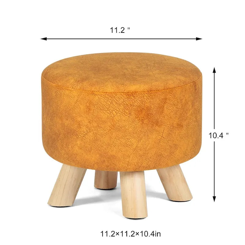 Round Velvet Ottoman Footrest Stool with Wood Legs – Orange / Watermelon / Taupe / White Teddy Velvet, 1-Person Use