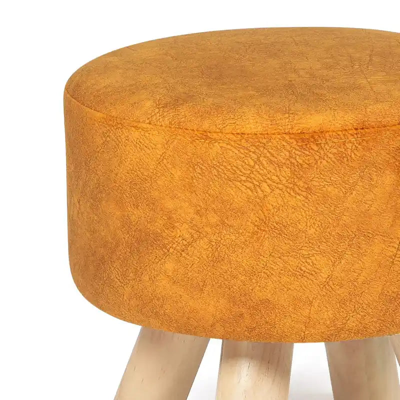 Round Velvet Ottoman Footrest Stool with Wood Legs – Orange / Watermelon / Taupe / White Teddy Velvet, 1-Person Use