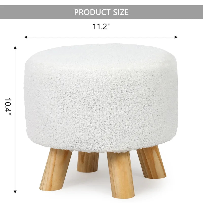 Round Velvet Ottoman Footrest Stool with Wood Legs – Orange / Watermelon / Taupe / White Teddy Velvet, 1-Person Use