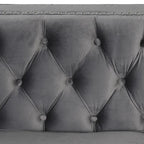 Dutch Velvet Loveseat with Button Tufting and Iron Legs – Blue / Grey / Beige, 2-Person Use