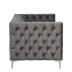 Dutch Velvet Loveseat with Button Tufting and Iron Legs – Blue / Grey / Beige, 2-Person Use