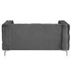 Dutch Velvet Loveseat with Button Tufting and Iron Legs – Blue / Grey / Beige, 2-Person Use
