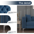 Dutch Velvet Loveseat with Button Tufting and Iron Legs – Blue / Grey / Beige, 2-Person Use