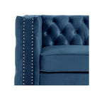 Dutch Velvet Loveseat with Button Tufting and Iron Legs – Blue / Grey / Beige, 2-Person Use