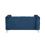 Dutch Velvet Loveseat with Button Tufting and Iron Legs – Blue / Grey / Beige, 2-Person Use
