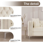 Dutch Velvet Loveseat with Button Tufting and Iron Legs – Blue / Grey / Beige, 2-Person Use