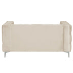 Dutch Velvet Loveseat with Button Tufting and Iron Legs – Blue / Grey / Beige, 2-Person Use