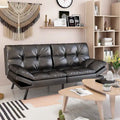 Convertible Futon Sofa Bed with Memory Foam and Adjustable Armrests – Black / Camel Brown, 1–2 Person Use