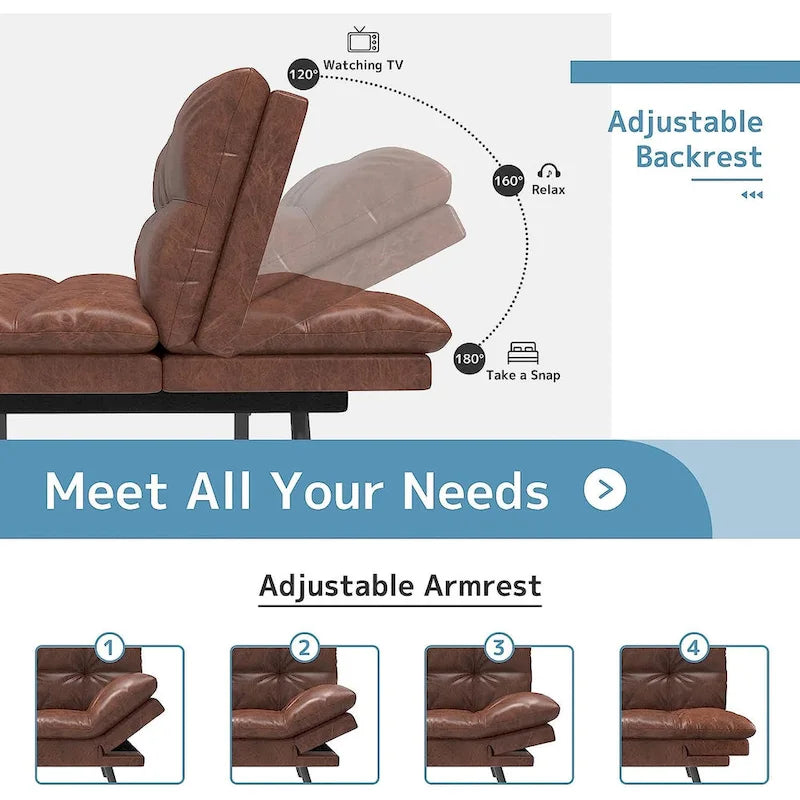 Convertible Futon Sofa Bed with Memory Foam and Adjustable Armrests – Black / Camel Brown, 1–2 Person Use