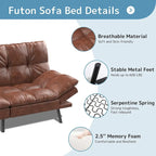 Convertible Futon Sofa Bed with Memory Foam and Adjustable Armrests – Black / Camel Brown, 1–2 Person Use