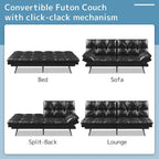 Convertible Futon Sofa Bed with Memory Foam and Adjustable Armrests – Black / Camel Brown, 1–2 Person Use