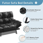 Convertible Futon Sofa Bed with Memory Foam and Adjustable Armrests – Black / Camel Brown, 1–2 Person Use