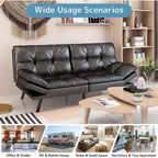 Convertible Futon Sofa Bed with Memory Foam and Adjustable Armrests – Black / Camel Brown, 1–2 Person Use