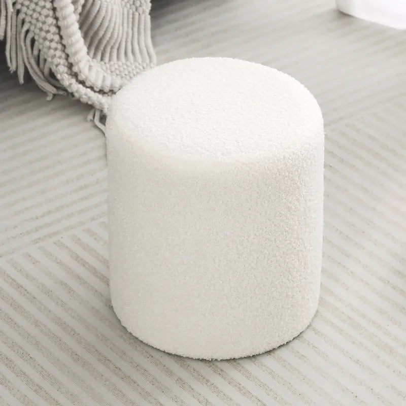 Small Fabric Footrest Ottoman Stool with Wood Frame – White / Dark Orange / Ginger / Dark Green, 1-Person Use