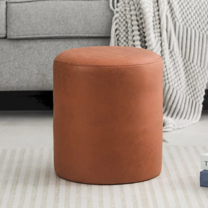 Small Fabric Footrest Ottoman Stool with Wood Frame – White / Dark Orange / Ginger / Dark Green, 1-Person Use