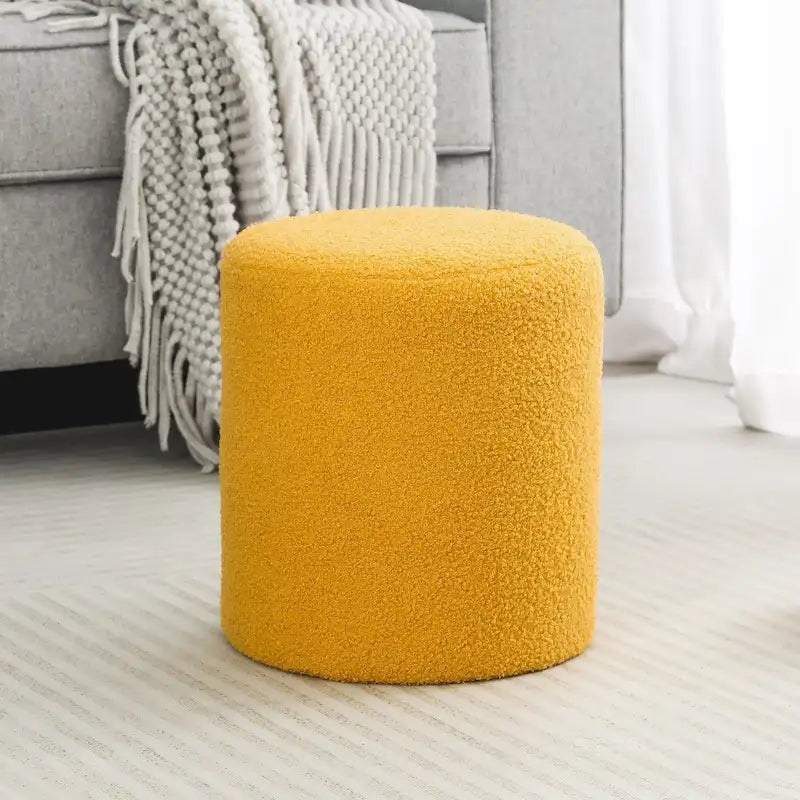 Small Fabric Footrest Ottoman Stool with Wood Frame – White / Dark Orange / Ginger / Dark Green, 1-Person Use
