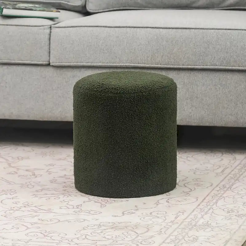 Small Fabric Footrest Ottoman Stool with Wood Frame – White / Dark Orange / Ginger / Dark Green, 1-Person Use