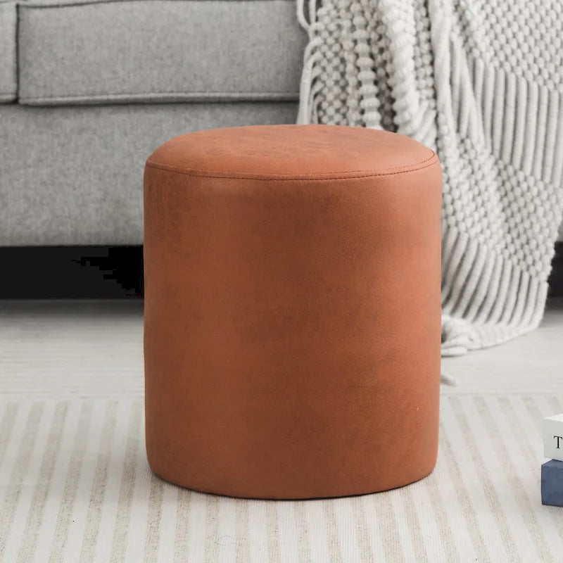 Small Fabric Footrest Ottoman Stool with Wood Frame – White / Dark Orange / Ginger / Dark Green, 1-Person Use