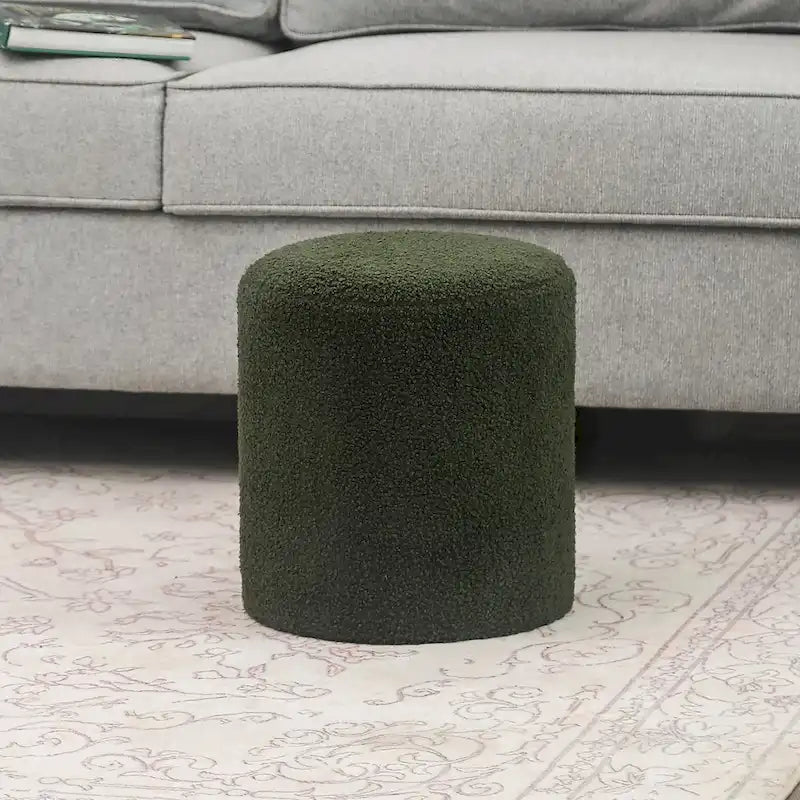 Small Fabric Footrest Ottoman Stool with Wood Frame – White / Dark Orange / Ginger / Dark Green, 1-Person Use