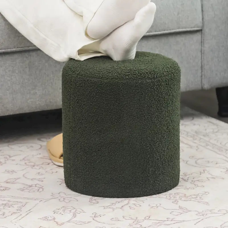 Small Fabric Footrest Ottoman Stool with Wood Frame – White / Dark Orange / Ginger / Dark Green, 1-Person Use