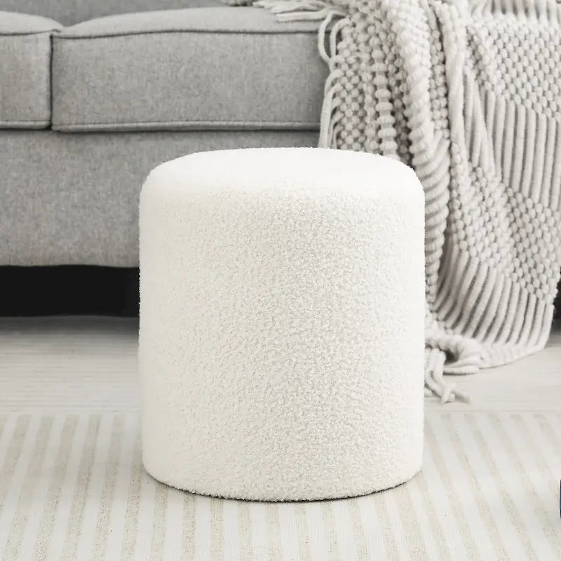 Small Fabric Footrest Ottoman Stool with Wood Frame – White / Dark Orange / Ginger / Dark Green, 1-Person Use
