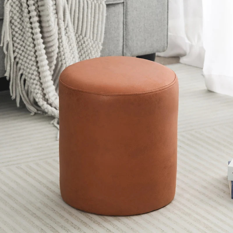 Small Fabric Footrest Ottoman Stool with Wood Frame – White / Dark Orange / Ginger / Dark Green, 1-Person Use