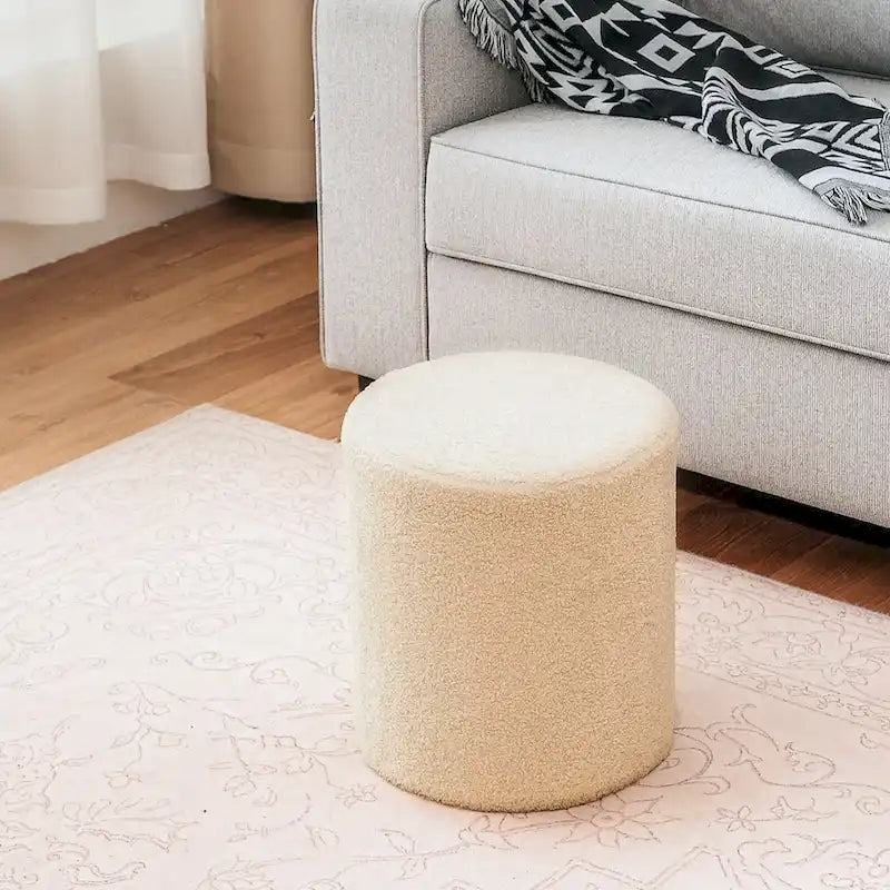 Small Fabric Footrest Ottoman Stool with Wood Frame – White / Dark Orange / Ginger / Dark Green, 1-Person Use