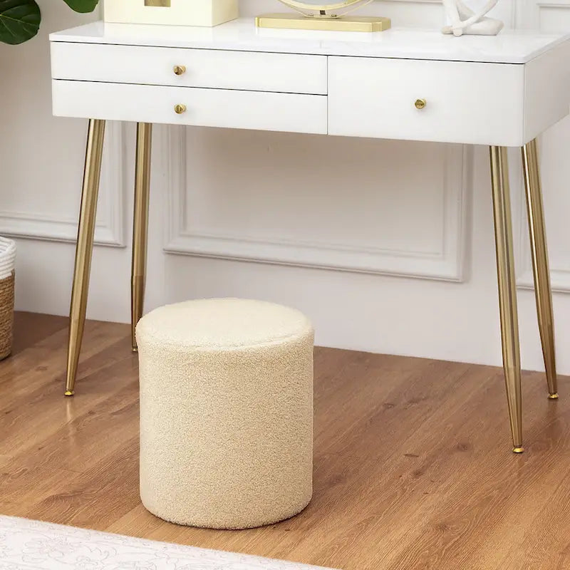 Small Fabric Footrest Ottoman Stool with Wood Frame – White / Dark Orange / Ginger / Dark Green, 1-Person Use