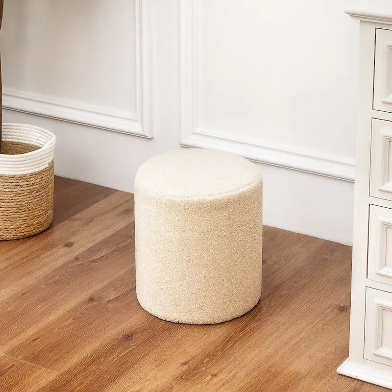 Small Fabric Footrest Ottoman Stool with Wood Frame – White / Dark Orange / Ginger / Dark Green, 1-Person Use