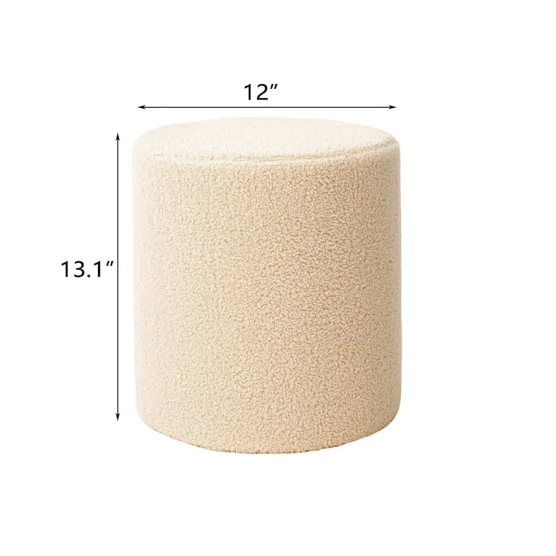 Small Fabric Footrest Ottoman Stool with Wood Frame – White / Dark Orange / Ginger / Dark Green, 1-Person Use
