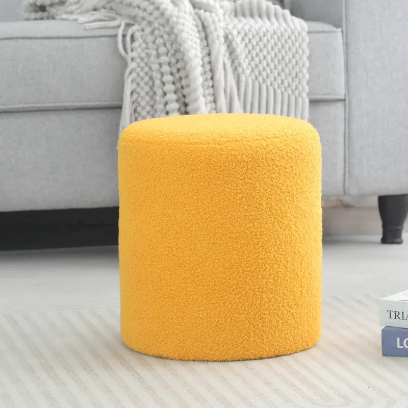 Small Fabric Footrest Ottoman Stool with Wood Frame – White / Dark Orange / Ginger / Dark Green, 1-Person Use