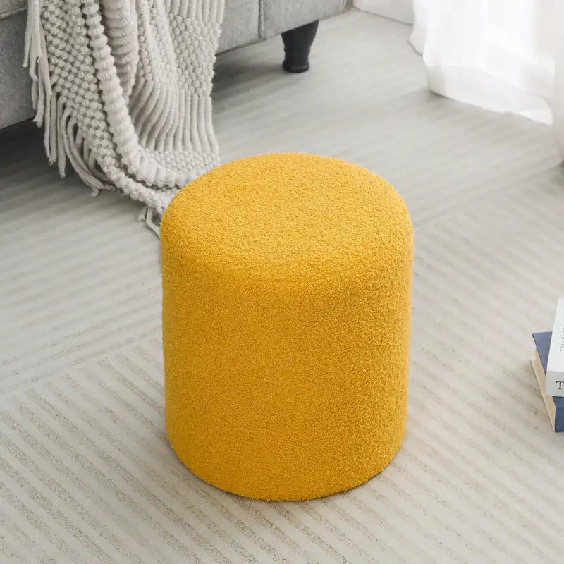 Small Fabric Footrest Ottoman Stool with Wood Frame – White / Dark Orange / Ginger / Dark Green, 1-Person Use