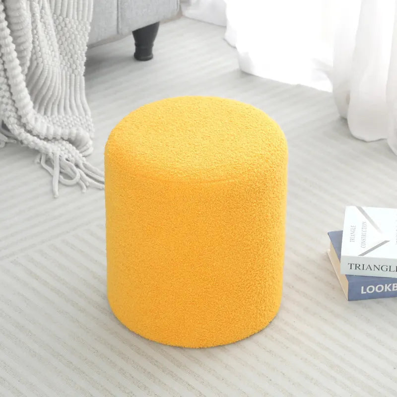 Small Fabric Footrest Ottoman Stool with Wood Frame – White / Dark Orange / Ginger / Dark Green, 1-Person Use