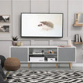 Mid-Century TV Stand with Push-Open Doors, Open Shelf and Cable Management – White / Black, Fits TVs up to 60", 1-Person Use