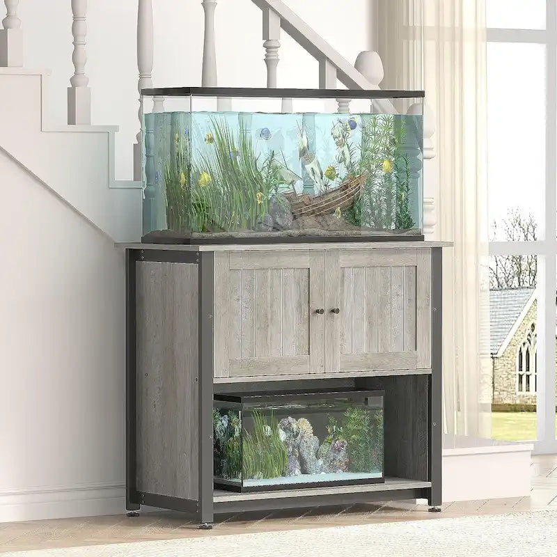 40-50 Gallon Aquarium Stand with Storage Cabinet – Black / Grey / Brown, 1-Unit