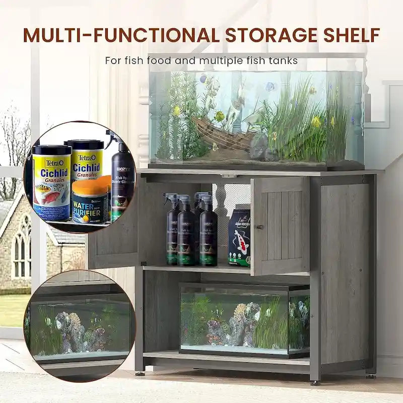 40-50 Gallon Aquarium Stand with Storage Cabinet – Black / Grey / Brown, 1-Unit
