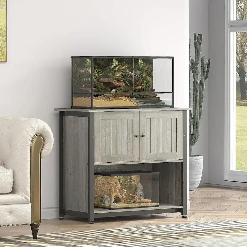 40-50 Gallon Aquarium Stand with Storage Cabinet – Black / Grey / Brown, 1-Unit