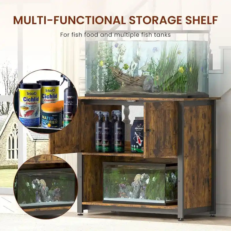 40-50 Gallon Aquarium Stand with Storage Cabinet – Black / Grey / Brown, 1-Unit