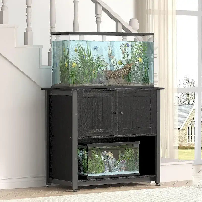 40-50 Gallon Aquarium Stand with Storage Cabinet – Black / Grey / Brown, 1-Unit