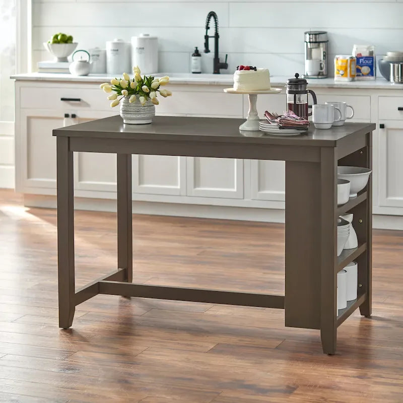 Counter-Height Dining Table with 3 Open Storage Shelves – Antique White / Sage Green / Grey, 2-Person Use