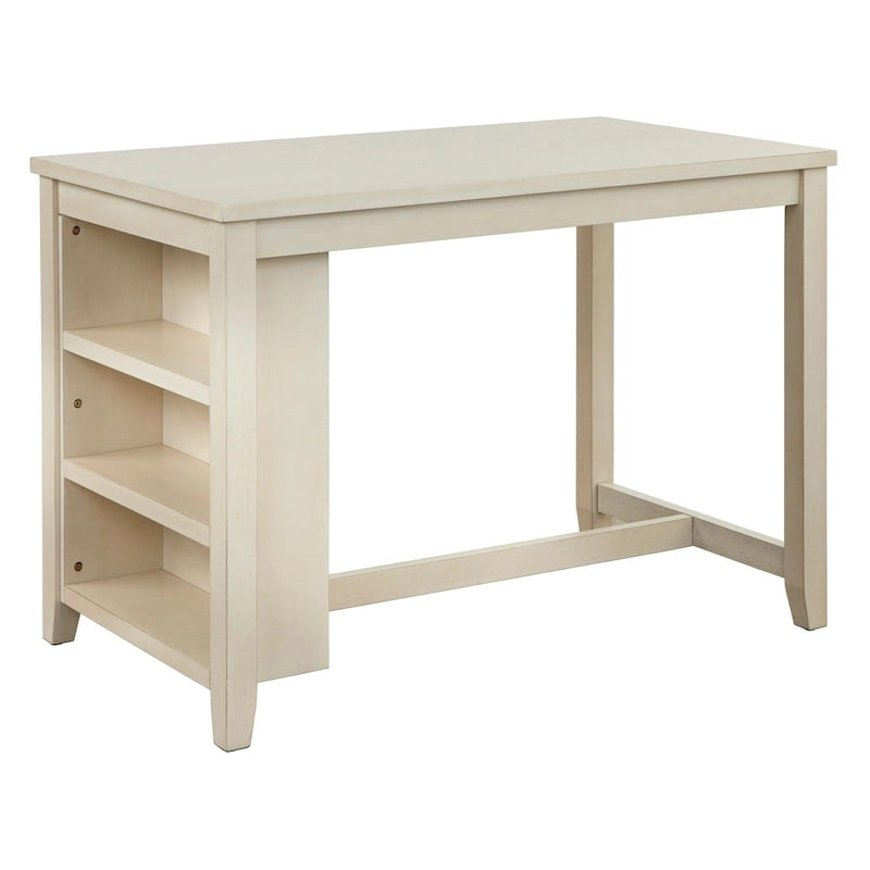 Counter-Height Dining Table with 3 Open Storage Shelves – Antique White / Sage Green / Grey, 2-Person Use