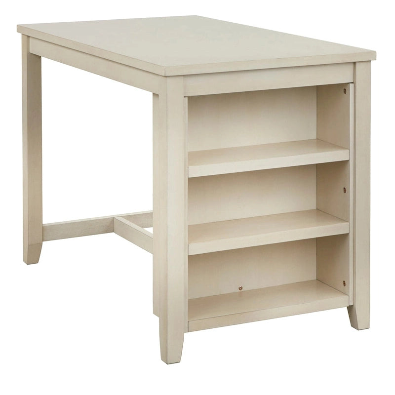 Counter-Height Dining Table with 3 Open Storage Shelves – Antique White / Sage Green / Grey, 2-Person Use