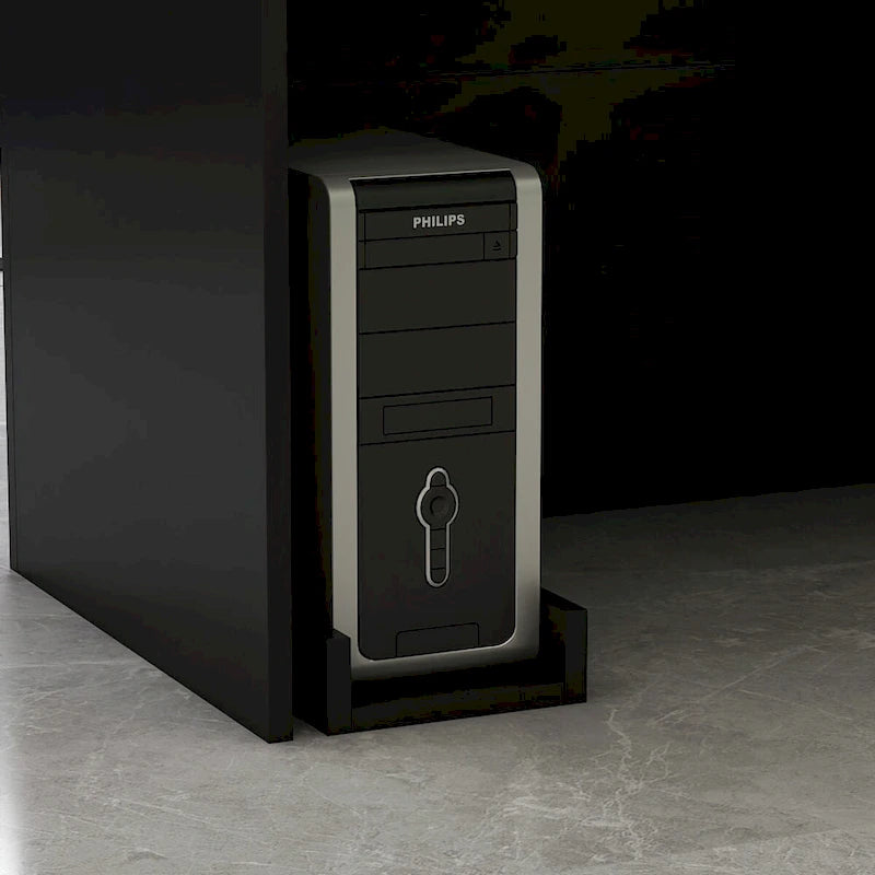 L-Shaped Reception Desk with Open, Closed and Lockable Storage, File Drawer and Privacy Panels – White / Black / Marble, 1-Person Use