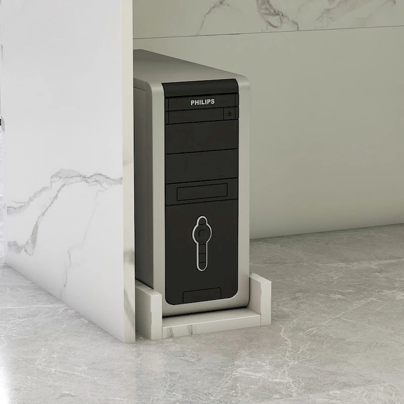 L-Shaped Reception Desk with Open, Closed and Lockable Storage, File Drawer and Privacy Panels – White / Black / Marble, 1-Person Use
