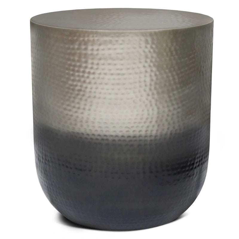 Boho Drum-Shape Textured Metal Side Table – Silver Ombre / Gold Ombre / Copper Ombre, 1-Unit