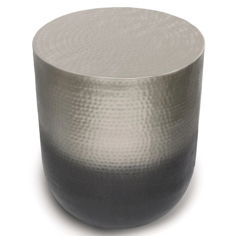 Boho Drum-Shape Textured Metal Side Table – Silver Ombre / Gold Ombre / Copper Ombre, 1-Unit