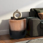 Boho Drum-Shape Textured Metal Side Table – Silver Ombre / Gold Ombre / Copper Ombre, 1-Unit