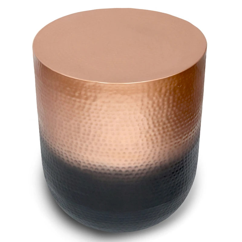 Boho Drum-Shape Textured Metal Side Table – Silver Ombre / Gold Ombre / Copper Ombre, 1-Unit