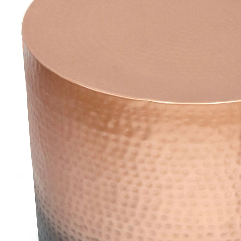 Boho Drum-Shape Textured Metal Side Table – Silver Ombre / Gold Ombre / Copper Ombre, 1-Unit